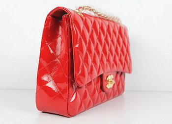 AAA Chanel Classic Flap Bag 1113 Red Quilted Patent Gold Chain Knockoff